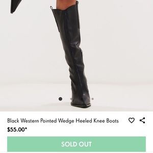 NWOT/or box - Pretty Little Thing Black Western Pointed Wedge Heeled Knee Boots